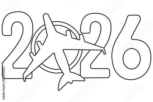 Happy 2026 3d number typography outline minimalist style for greeting card poster and banner.2026 new year celebration 3d stacked number outline minimalist creative line art design.