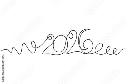 Happy 2026 3d number typography outline minimalist style for greeting card poster and banner.2026 new year celebration 3d stacked number outline minimalist creative line art design.