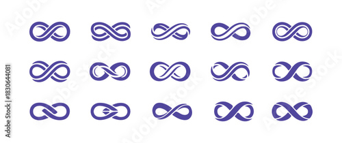 Set of vector icons representing infinity and eternity. Logo and sign for an endless loop.