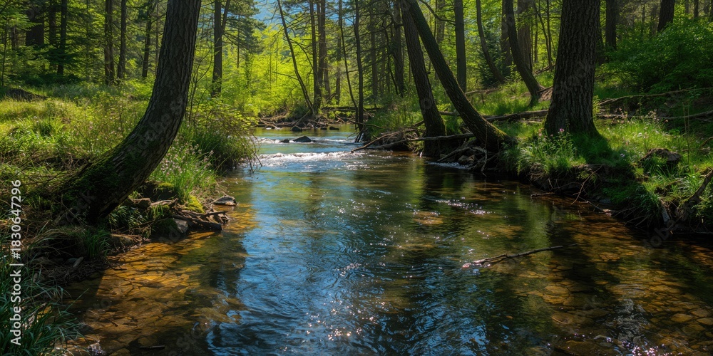 Fototapeta premium Spacious living room featuring large windows, a black corner sofa, and a minimalist dining table, suitable for interior design planning