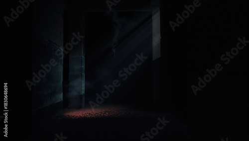 Surreal dark interior scene...