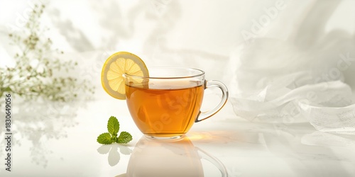 Tea in a transparent cup wi...
