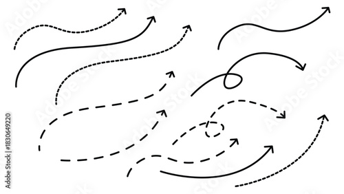 Arrows icon Set line with Dashed Dotted Curved style