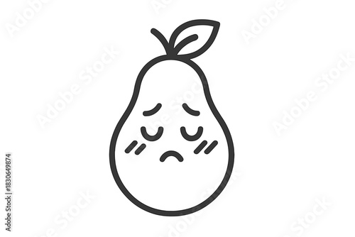 Sad pear character with a disappointed facial expression, simple line art on white background