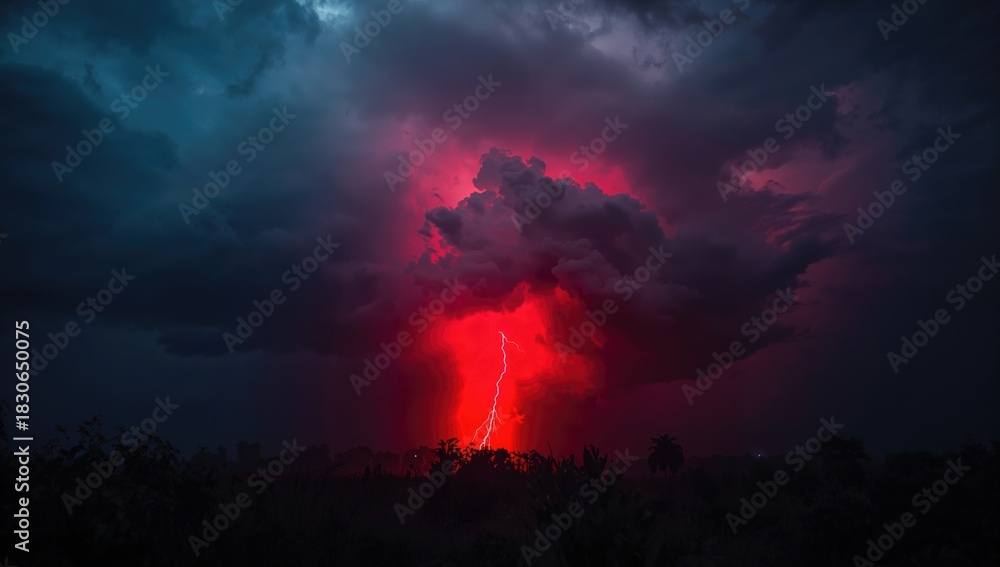 Fototapeta premium Crimson Glow Amidst Ominous Clouds, Atmospheric Contrast