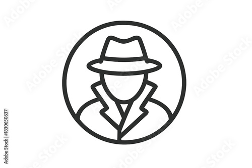 Minimalist outline icon of a mysterious private detective or secret agent avatar profile