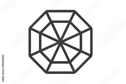 Minimalist black line outline of a faceted gemstone or brilliant cut diamond shape for luxury design