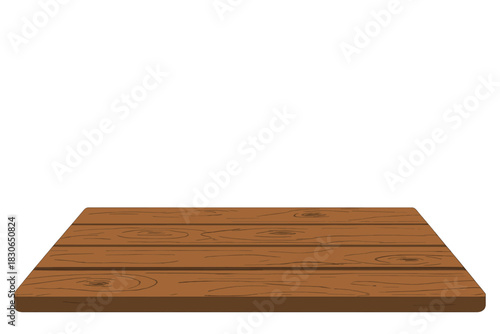 Empty brown wooden table top surface made of planks isolated on white background for product display