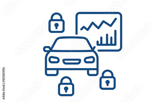 Digital automotive security system monitoring and protected vehicle data analysis concept