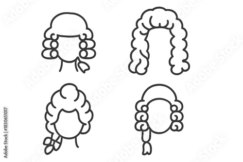 Historical court wigs and baroque periwigs in four different outline styles