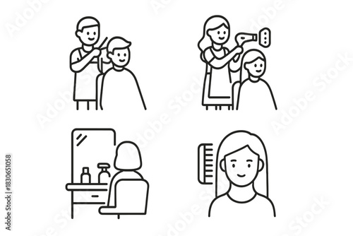 Professional hair salon services such as haircutting, blow drying, and styling