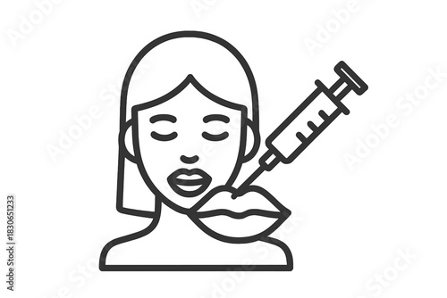 Aesthetic cosmetic procedure for lip augmentation using dermal filler injection on a woman's face