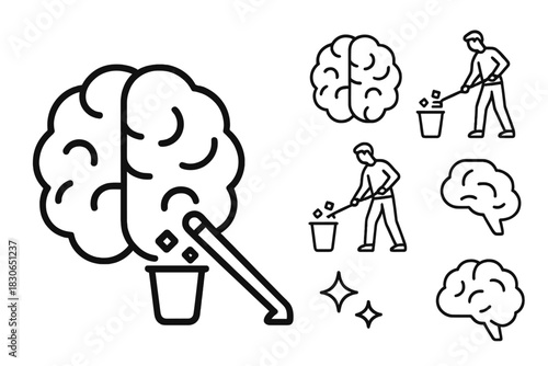Brain cleaning, mental health, and cognitive clarity concepts for thought organization and memory improvement