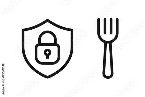 Shield padlock and fork representing food safety and protected dining standards