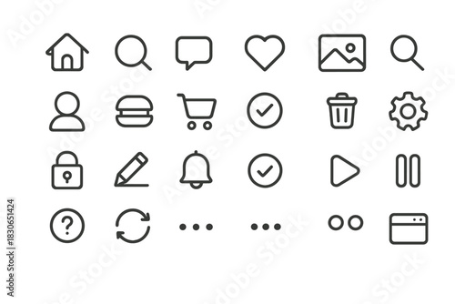 Modern collection of essential outline icons for web and mobile interface design