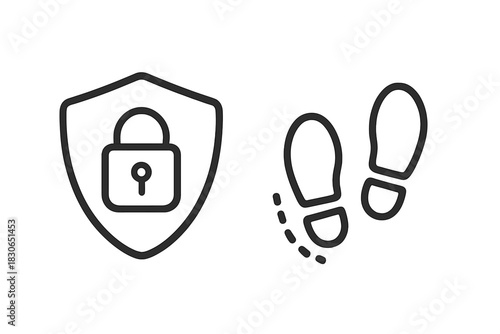 Digital security and privacy concept with shield lock icon and user footprint tracking symbol