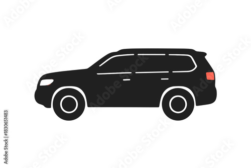 Stylized side view of a modern black SUV with glowing lights on a white background
