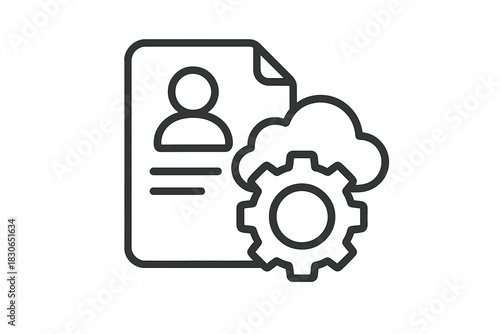 Personal document, configuration gear, and cloud storage service outline icon