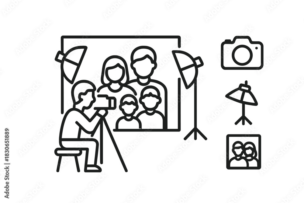 Fototapeta premium Professional photographer capturing a family portrait session in a photo studio setup