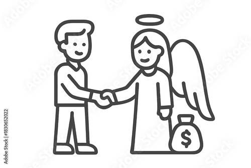 Businessman shaking hands with angel investor holding money bag for startup funding deal