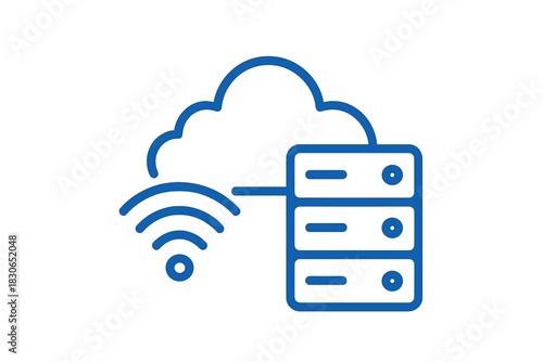 Data center server rack connected to cloud storage and wireless network technology