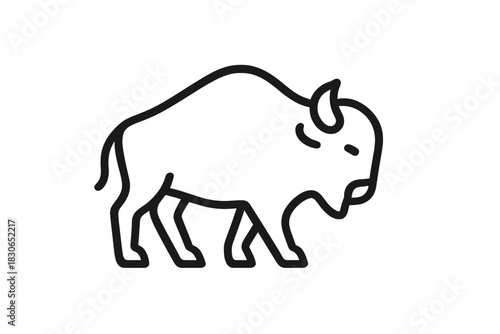 Minimalist graphic of a large American bison standing sideways on a white background