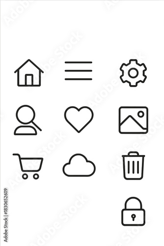 Essential outline icons collection for modern user interface and web applications
