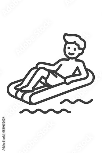 Happy person floating on an air mattress in the water during summer holiday
