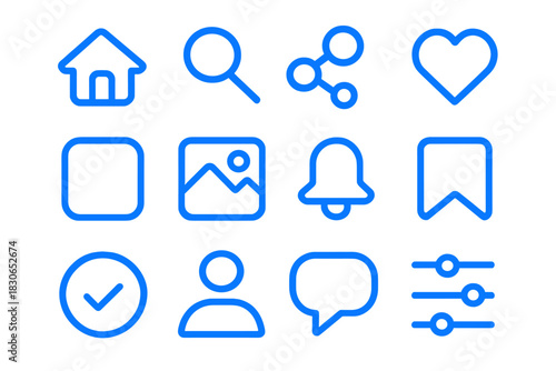 Essential social media and user interface navigation symbols for digital applications