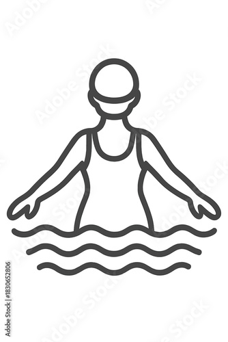 Minimalist outline of a person swimming or floating in water wearing a swim cap