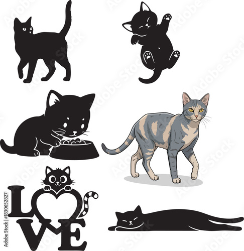 Cat vector silhouette illustration on white background