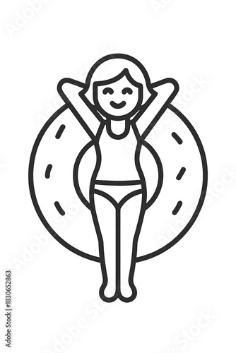 Smiling woman relaxing on a large inflatable swim ring enjoying summer vacation leisure time