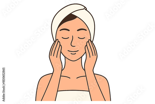 Woman applying facial cream during relaxing beauty and skincare routine