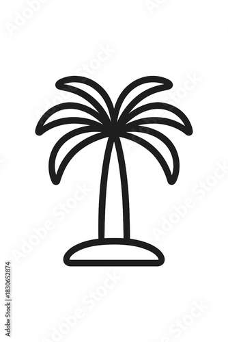 Minimalist black silhouette of a tropical palm tree standing on a patch of ground