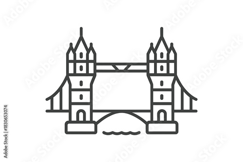 Famous London Tower Bridge architectural landmark outline isolated on white