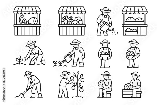 Agricultural labor and fresh produce sales at a farmer's market stall