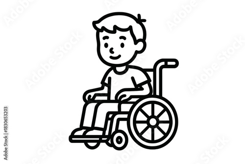 Happy young boy sitting in a manual wheelchair smiling disability accessibility concept