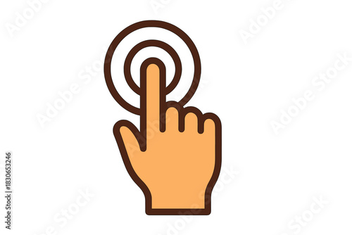 Hand cursor icon pressing a button or screen element for digital interaction