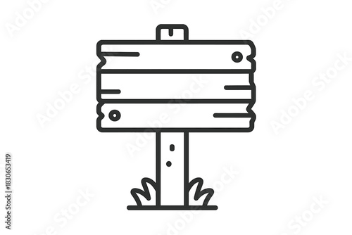 Simple rustic wooden signpost with three blank planks standing in the ground