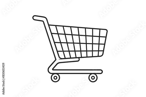 Minimalist outline symbol of a supermarket shopping cart for online retail and e-commerce