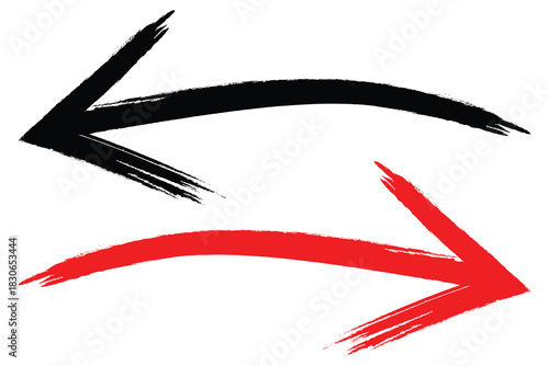 Hand-drawn black and red arrow icon. Hand-drawn red and black arrow icon brush stroke. Vector illustration.