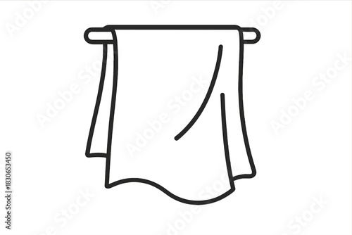 Minimalist black graphic of a folded towel hanging on a bathroom rack or rail