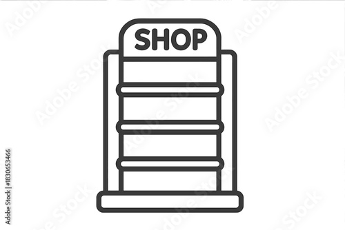 Empty retail shop display shelf and store rack ready for product placement and merchandising