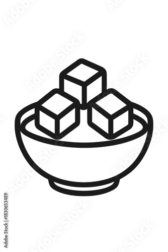 Minimalist outline icon showing three sugar cubes in a small serving dish