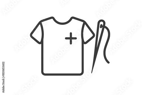 T-shirt with cross symbol being mended by a large sewing needle and thread