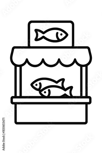 Traditional seafood market stall with fresh fish displayed on the counter for sale