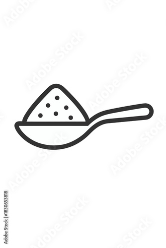 Simple black and white line drawing of a measuring spoon holding a pile of granular powder