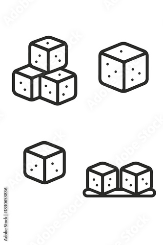 Sugar cube showing various arrangements of sweet white crystalline blocks