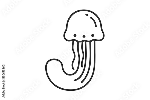 Minimalist black outline of a jellyfish marine animal with tentacles and bell shape
