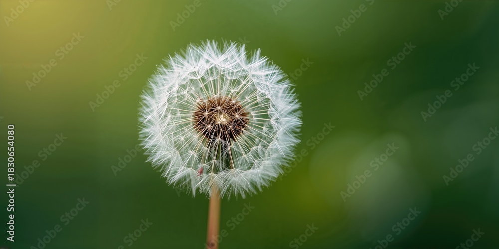 Fototapeta premium Close-up of a dandelion seed head with detailed feathery structures, natural background emphasizing delicate plant textures, Earth Day